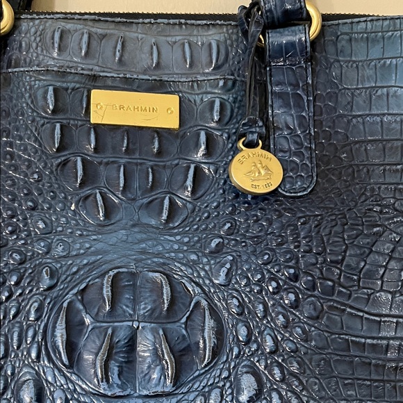 Brahmin Navy Embossed Leather Tote - Picture 2 of 4